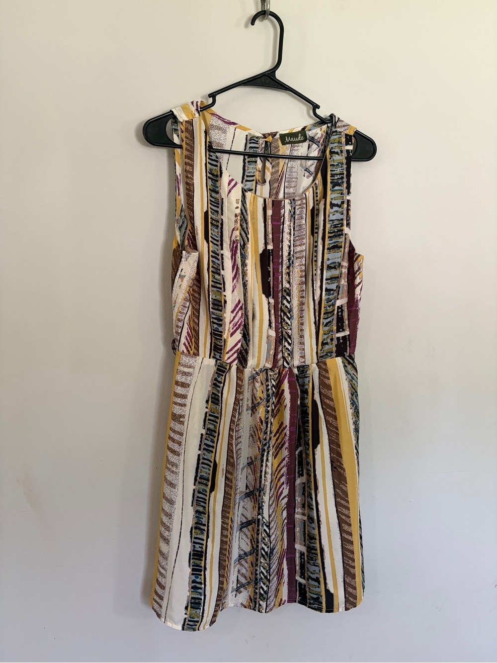 Maude Striped Sleeveless Pleated Summer Mini Silky Dress Size